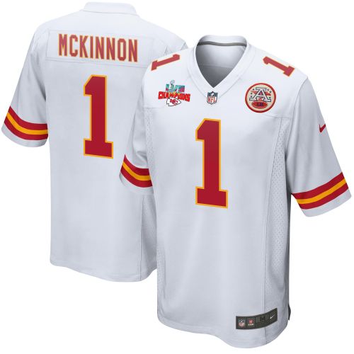 Jerick McKinnon 1 Kansas City Chiefs Super Bowl LVII Champions 3 Stars Men Game Jersey - White