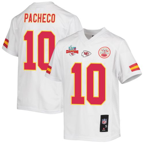 Isiah Pacheco 10 Kansas City Chiefs Super Bowl LVII Champions 3 Stars Youth Game Jersey - White