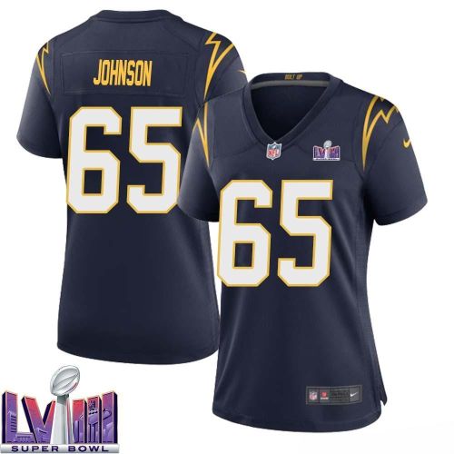 Zion Johnson 65 Los Angeles Chargers Super Bowl LVIII Women Alternate Game Jersey - Navy