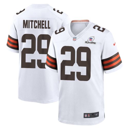 Cameron Mitchell 29 Cleveland Browns 2023 Playoffs Patch Game Men Jersey - White