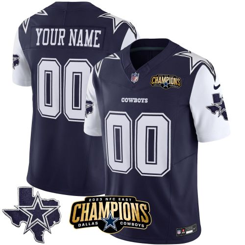 Dallas Cowboys 2023 NFC East Champions Patch Game Custom Men Jersey - Navy