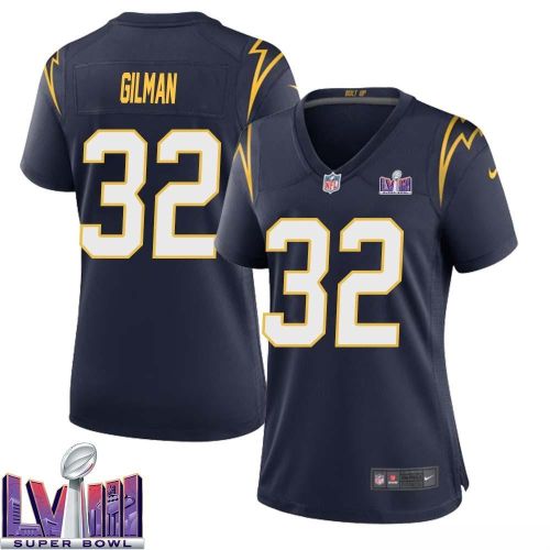 Alohi Gilman 32 Los Angeles Chargers Super Bowl LVIII Women Alternate Game Jersey - Navy