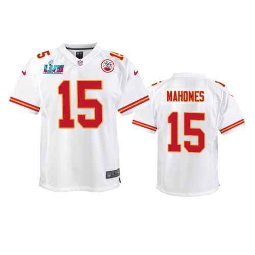 Patrick Mahomes 15 Kansas City Chiefs Super Bowl LVII Game Jersey - Youth White