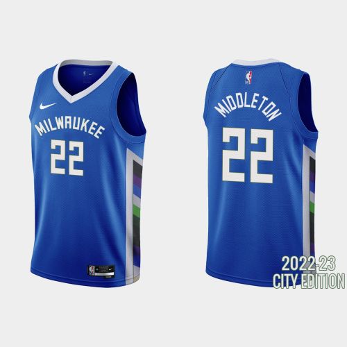 Milwaukee Bucks 22 Khris Middleton 2022-23 City Edition Blue Men Jersey