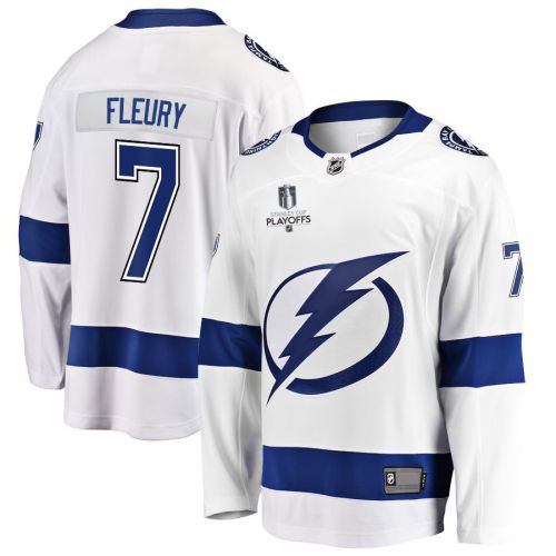 Haydn Fleury 7 Tampa Bay Lightning Stanley Cup 2023 Playoffs Patch Away Breakaway Men Jersey - White