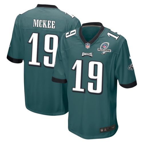 Tanner McKee 19 Philadelphia Eagles 2023 Playoffs Patch Game Men Jersey - Midnight Green