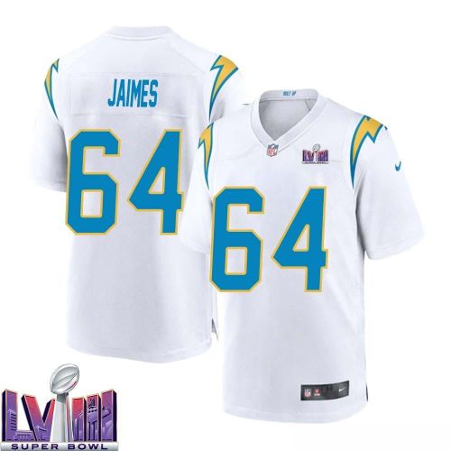 Brenden Jaimes 64 Los Angeles Chargers Super Bowl LVIII Men Away Game Jersey - White