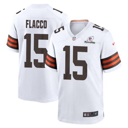 Joe Flacco 15 Cleveland Browns 2023 Playoffs Patch Game Men Jersey - White