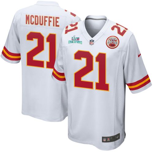 Trent McDuffie 21 Kansas City Chiefs Super Bowl LVII Champions Men Game Jersey - White