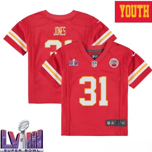 Nic Jones 31 Kansas City Chiefs Super Bowl LVIII YOUTH Home Game Jersey - Red