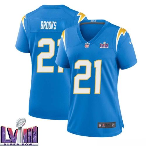 James Brooks 21 Los Angeles Chargers Super Bowl LVIII Women Home Game Jersey - Powder Blue