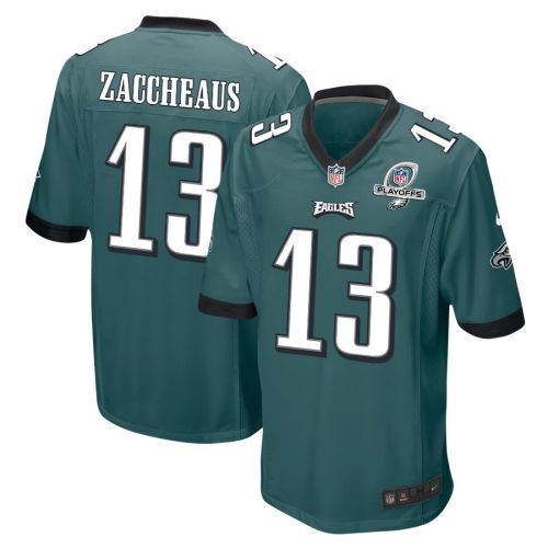 Olamide Zaccheaus 13 Philadelphia Eagles 2023 Playoffs Patch Game Men Jersey - Midnight Green