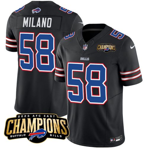 Matt Milano 58 Buffalo Bills 2023 AFC East Champions Patch Game Men Jersey - Black