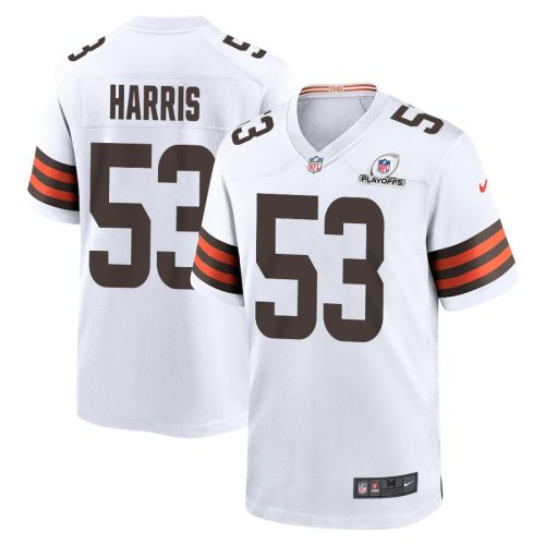 Nick Harris 53 Cleveland Browns 2023 Playoffs Patch Game Men Jersey - White