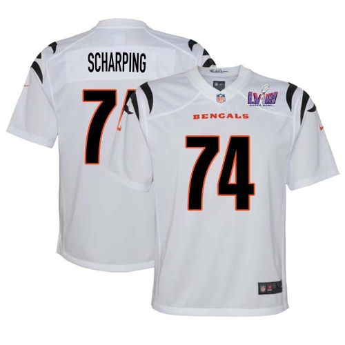 Max Scharping 74 Cincinnati Bengals Super Bowl LVIII YOUTH Away Limited Jersey - White