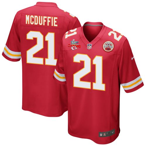 Trent McDuffie 21 Kansas City Chiefs Super Bowl LVII Champions 3 Stars Men Game Jersey - Red