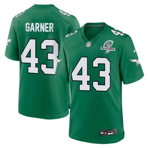 Mekhi Garner 43 Philadelphia Eagles 2023 Playoffs Patch Alternate Game Men Jersey - Kelly Green