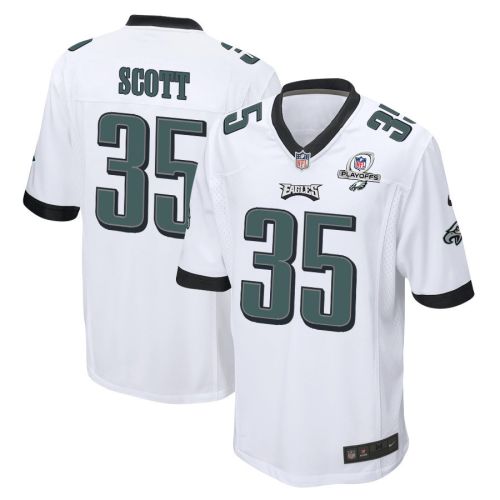 Boston Scott 35 Philadelphia Eagles 2023 Playoffs Patch Game Men Jersey - White