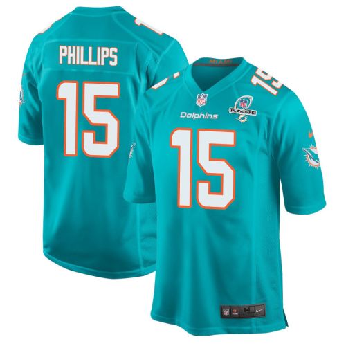 Jaelan Phillips 15 Miami Dolphins 2023 Playoffs Patch Game Men Jersey - Aqua