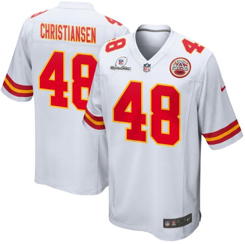 Cole Christiansen 48 Kansas City Chiefs 2024 Divisional Patch Game Men Jersey - White