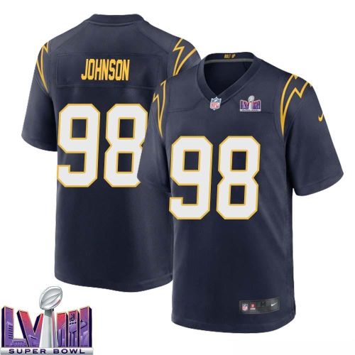 Austin Johnson 98 Los Angeles Chargers Super Bowl LVIII Men Alternate Game Jersey - Navy