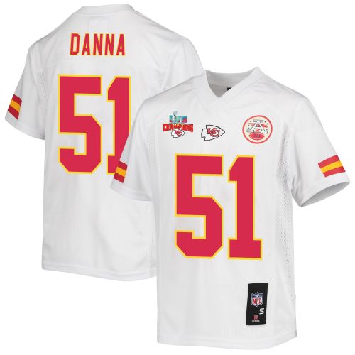 Mike Danna 51 Kansas City Chiefs Super Bowl LVII Champions 3 Stars Youth Game Jersey - White