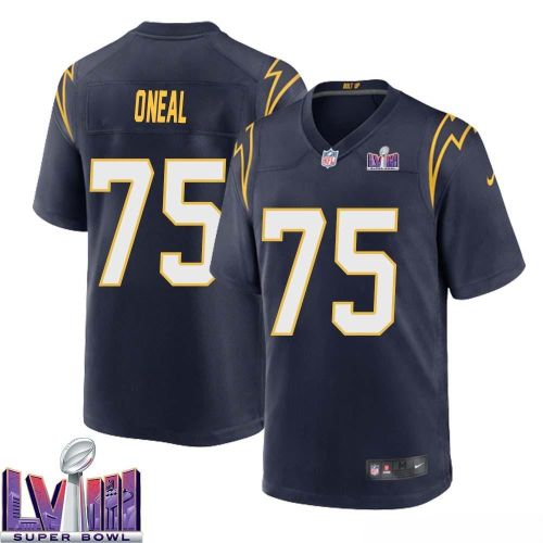 Leslie ONeal 75 Los Angeles Chargers Super Bowl LVIII Men Alternate Game Jersey - Navy