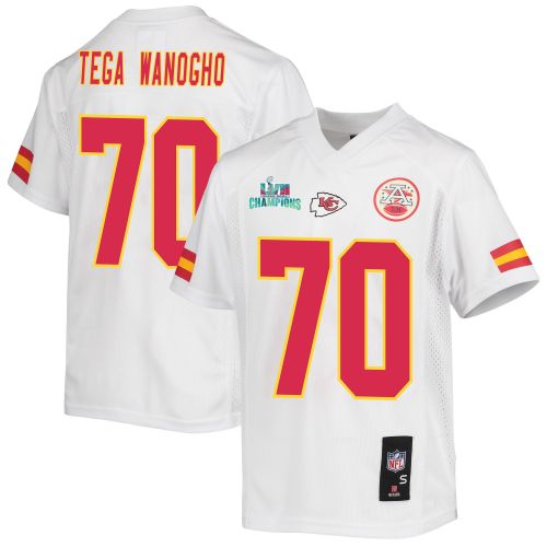 Prince Tega Wanogho 70 Kansas City Chiefs Super Bowl LVII Champions Youth Game Jersey - White