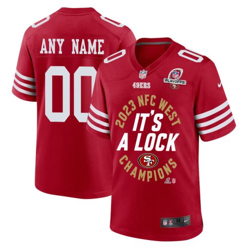 San Francisco 49ers 2023 NFC West Champions It's A Lock Game Men Custom Jersey - Scarlet