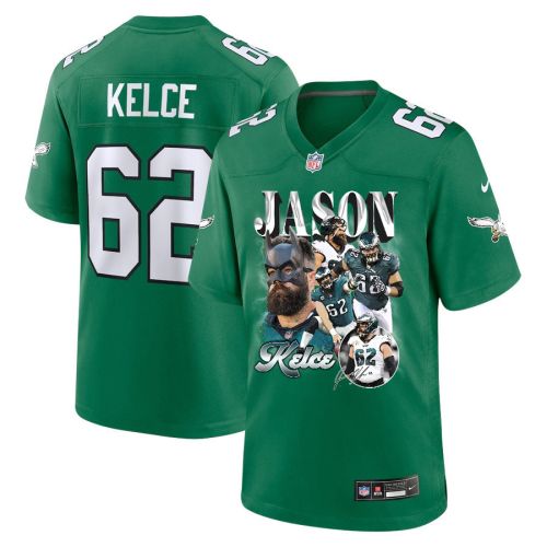 Jason Kelce 62 Philadelphia Eagles Fat Batman Signed Game Men Jersey - Kelly Green