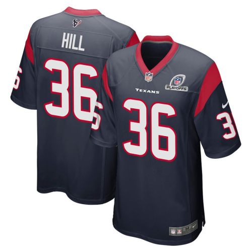 Brandon Hill 36 Houston Texans 2023 Playoffs Patch Game Men Jersey - Navy