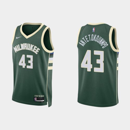 Milwaukee Bucks 43 Thanasis Antetokounmpo 2022-23 Icon Edition Hunter Green Men Jersey