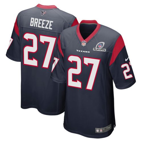 Brady Breeze 27 Houston Texans 2023 Playoffs Patch Game Men Jersey - Navy