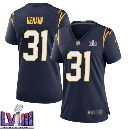 Nick Niemann 31 Los Angeles Chargers Super Bowl LVIII Women Alternate Game Jersey - Navy