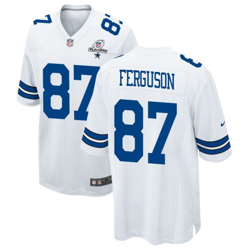 Jake Ferguson 87 Dallas Cowboys 2023 Playoffs Patch Game Men Jersey - White