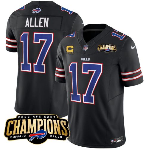 Josh Allen 17 Buffalo Bills 2023 AFC East Champions Patch Game Men Jersey - Black