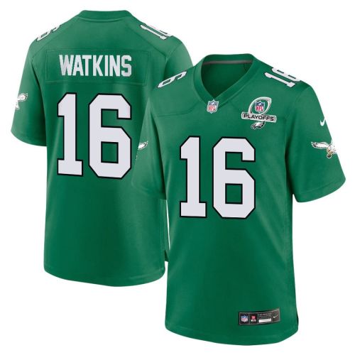 Quez Watkins 16 Philadelphia Eagles 2023 Playoffs Patch Alternate Game Men Jersey - Kelly Green