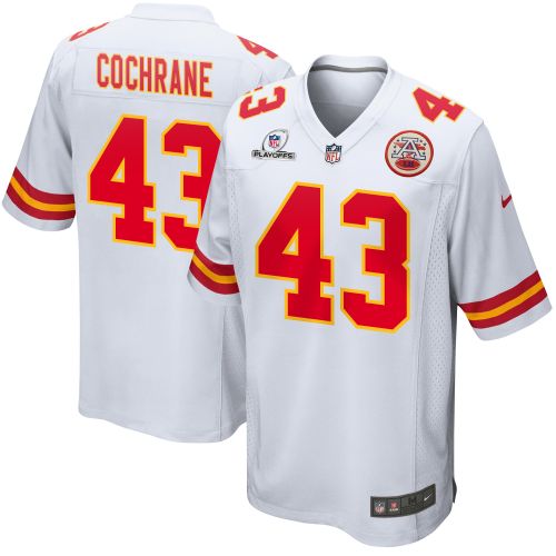 Jack Cochrane 43 Kansas City Chiefs 2023 Playoffs Patch Game Men Jersey - White