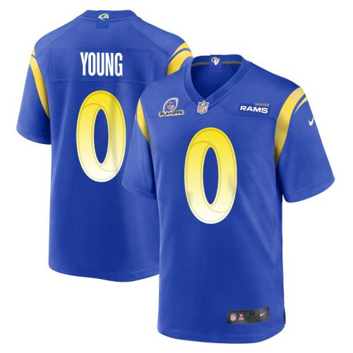 Byron Young 0 Los Angeles Rams 2023 Playoffs Patch Game Men Jersey - Royal