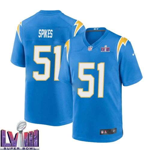 Takeo Spikes 51 Los Angeles Chargers Super Bowl LVIII Men Home Game Jersey - Powder Blue