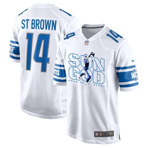 Amon-Ra St. Brown 14 Detroit Lions Sun God Game Men Jersey - White