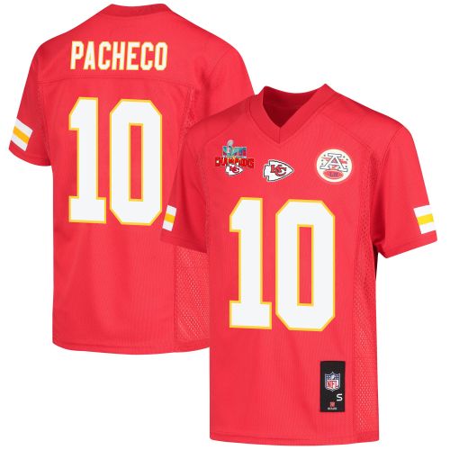 Isiah Pacheco 10 Kansas City Chiefs Super Bowl LVII Champions 3 Stars Youth Game Jersey - Red