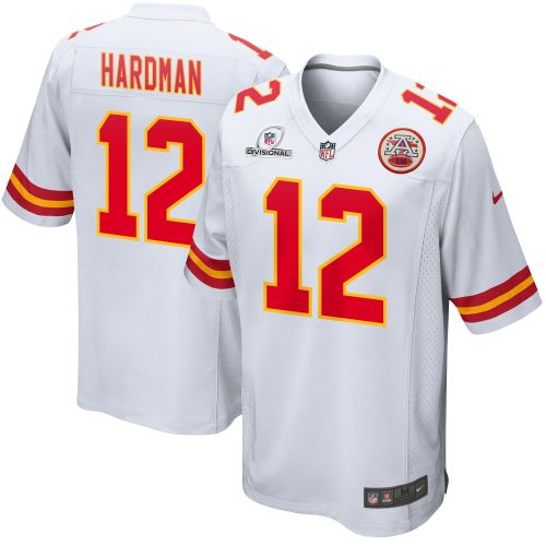 Mecole Hardman 12 Kansas City Chiefs 2024 Divisional Patch Game Men Jersey - White