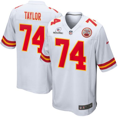 Jawaan Taylor 74 Kansas City Chiefs 2024 Divisional Patch Game Men Jersey - White