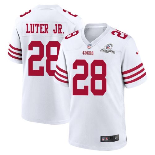 Darrell Luter Jr. 28 San Francisco 49ers 2024 Divisional Patch Game Men Jersey - White