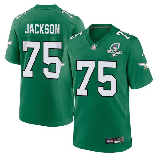 Tarron Jackson 75 Philadelphia Eagles 2023 Playoffs Patch Alternate Game Men Jersey - Kelly Green