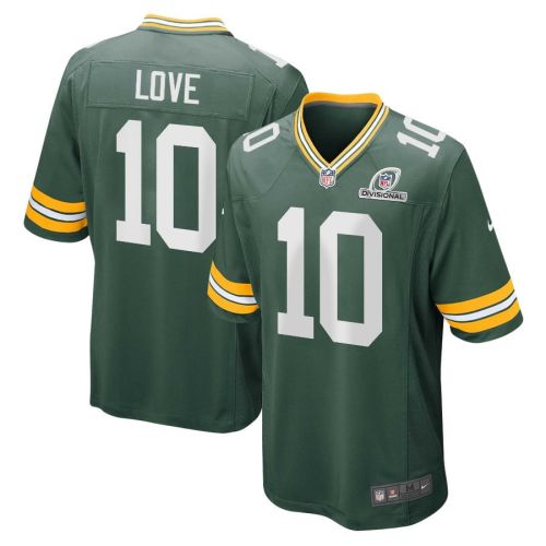 Jordan Love 10 Green Bay Packers 2024 Divisional Patch Game Men Jersey - Green