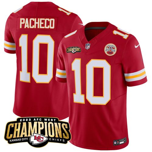 Isiah Pacheco 10 Kansas City Chiefs 2023 AFC West Champions Patch Game Men Jersey - Red