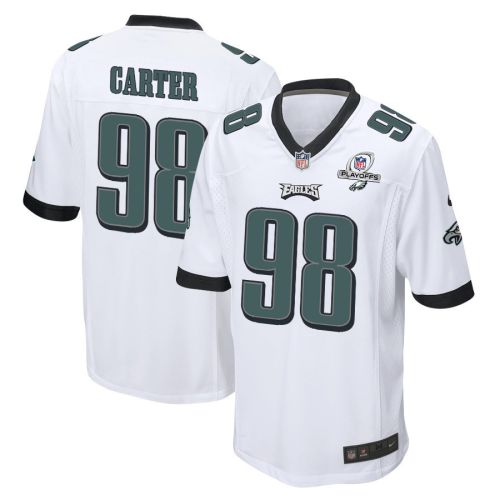 Jalen Carter 98 Philadelphia Eagles 2023 Playoffs Patch Game Men Jersey - White