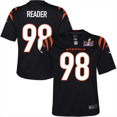 DJ Reader 98 Cincinnati Bengals Super Bowl LVIII YOUTH Home Limited Jersey - Black